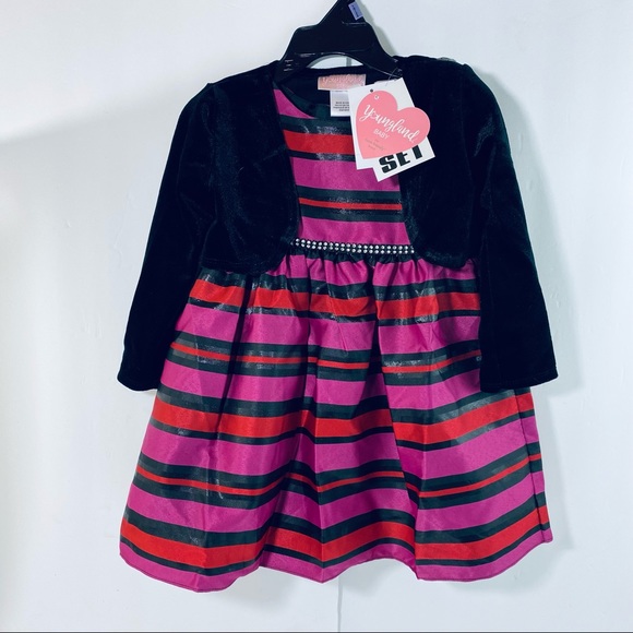 Baby Girl Youngland 2 Piece Stripe Woven Dress With Shrug - Picture 4 of 16